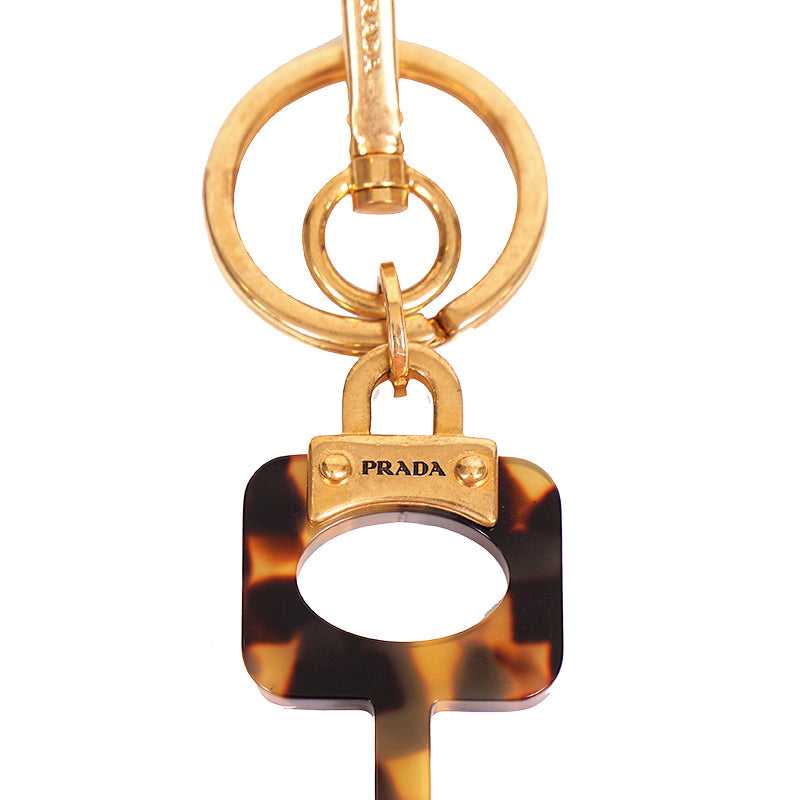 NEW $440 PRADA RUNWAY Gold Tone Metal BIRD Faux Tortoise SKELETON KEY KEYRING