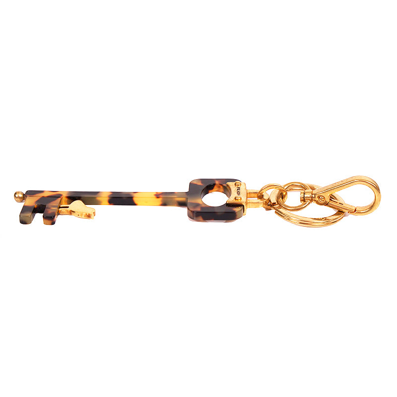 NEW $440 PRADA RUNWAY Gold Tone Metal BIRD Faux Tortoise SKELETON KEY KEYRING