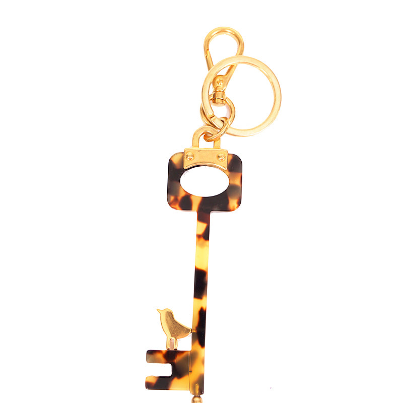 NEW $440 PRADA RUNWAY Gold Tone Metal BIRD Faux Tortoise SKELETON KEY KEYRING