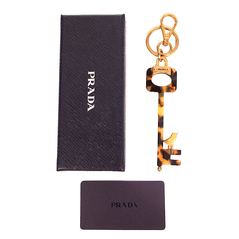 NEW $440 PRADA RUNWAY Gold Tone Metal BIRD Faux Tortoise SKELETON KEY KEYRING