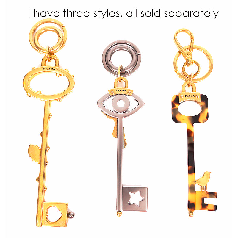 NEW $440 PRADA RUNWAY Gold Tone Metal BIRD Faux Tortoise SKELETON KEY KEYRING