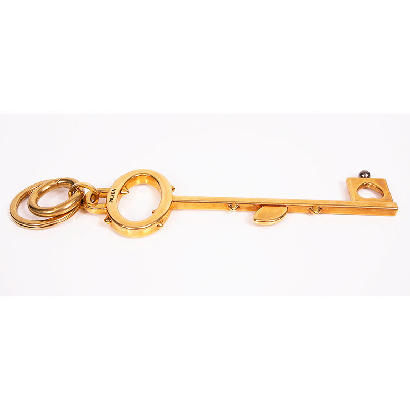 NEW $440 PRADA RUNWAY Gold Tone Metal FLOWER Thorns Logo SKELETON KEY KEYRING