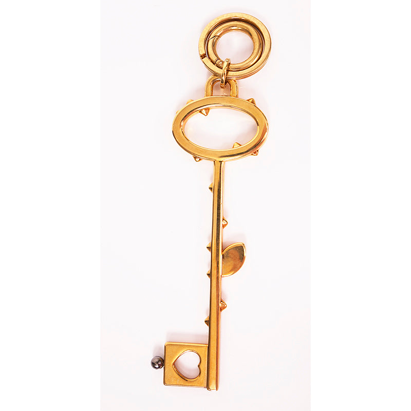 NEW $440 PRADA RUNWAY Gold Tone Metal FLOWER Thorns Logo SKELETON KEY KEYRING