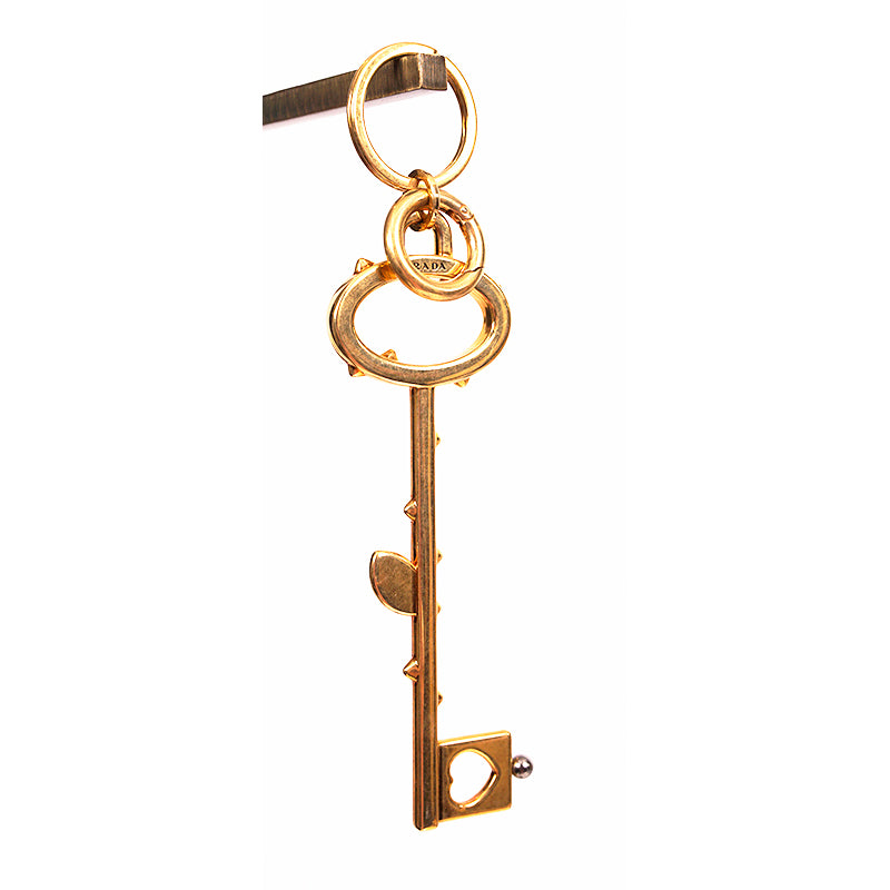 NEW $440 PRADA RUNWAY Gold Tone Metal FLOWER Thorns Logo SKELETON KEY KEYRING