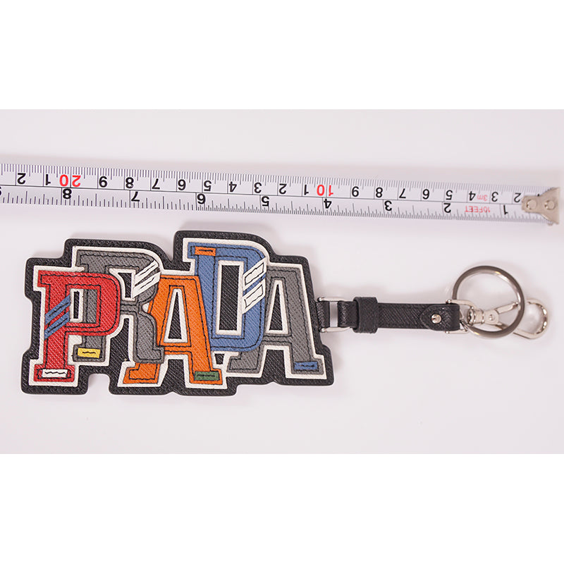 NEW $495 PRADA Preppy LOGO Multicolor SAFFIANO LEATHER Trick KEYRING BAG CHARM