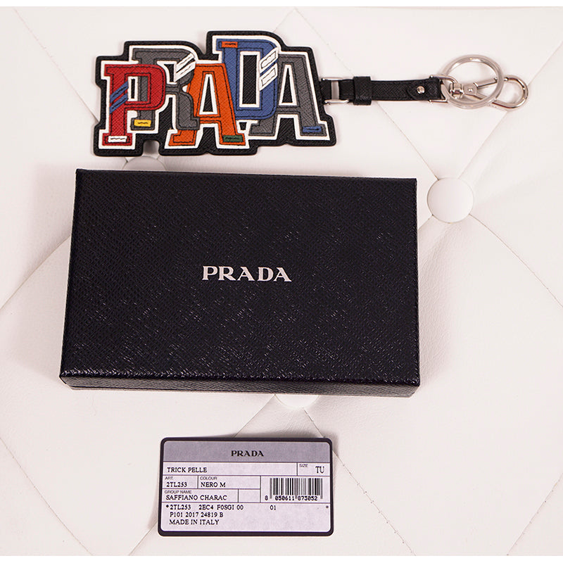 NEW $495 PRADA Preppy LOGO Multicolor SAFFIANO LEATHER Trick KEYRING BAG CHARM