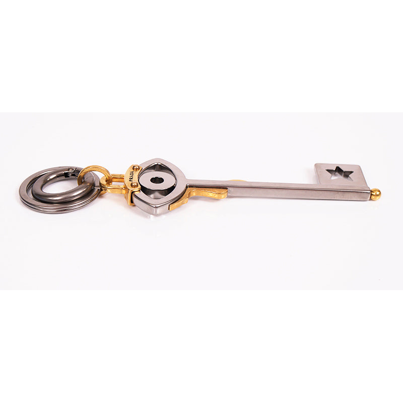 NEW $440 PRADA RUNWAY Silver Tone Metal EYE w/ TEARDROPS SKELETON KEY KEYRING
