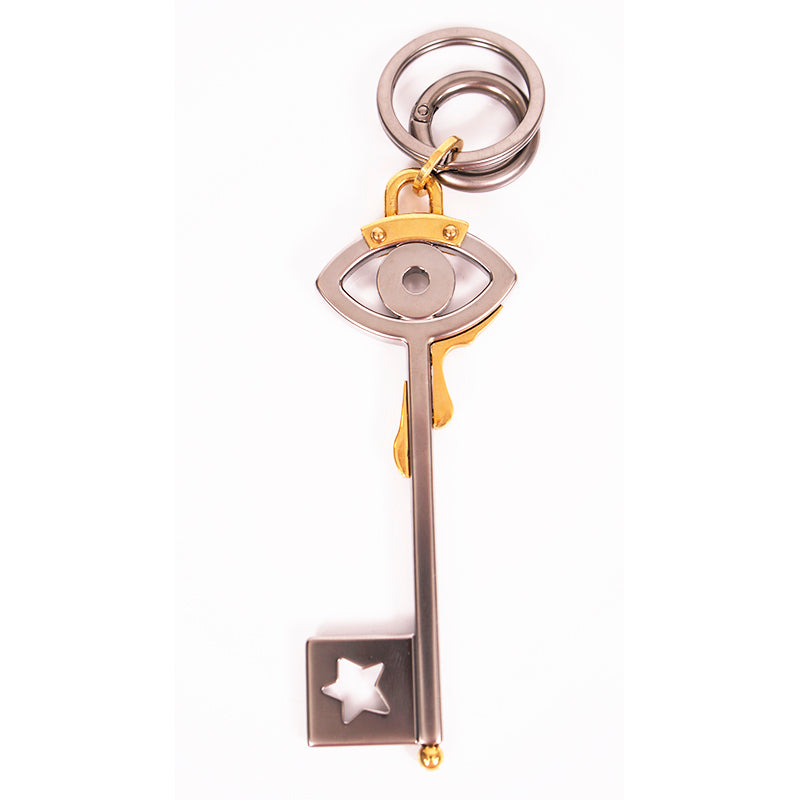 NEW $440 PRADA RUNWAY Silver Tone Metal EYE w/ TEARDROPS SKELETON KEY KEYRING