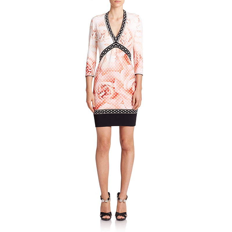 38 NEW $1355 ROBERTO CAVALLI Pink Floral JERSEY KNIT Fitted SPRING DRESS
