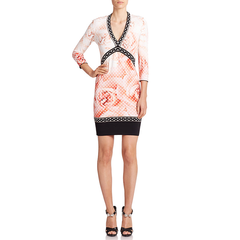 38 NEW $1355 ROBERTO CAVALLI Pink Floral JERSEY KNIT Fitted SPRING DRESS