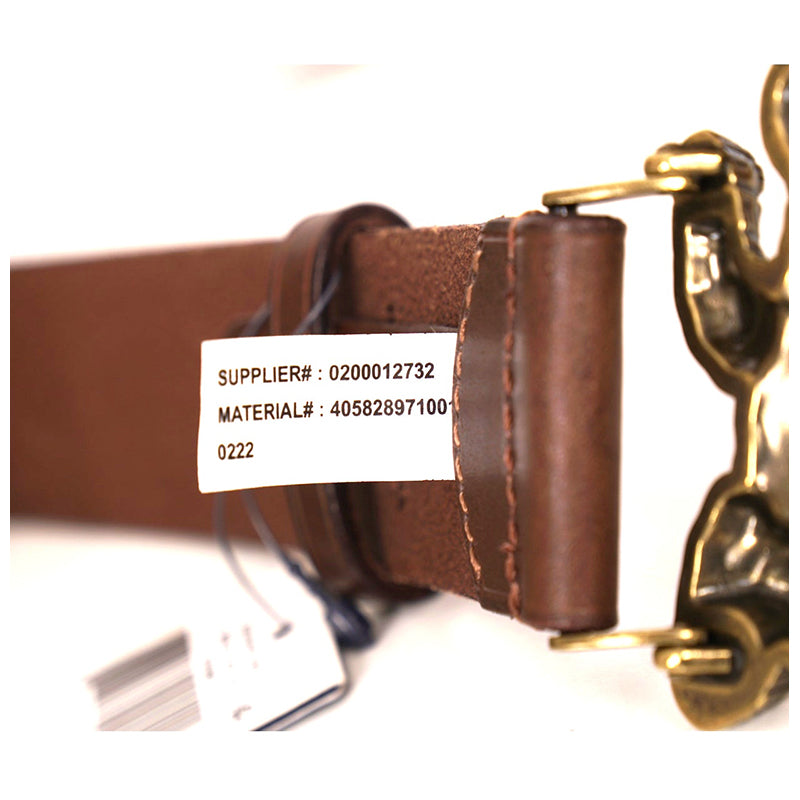 sz 38 NEW RALPH LAUREN POLO Men's Brown Leather TEDDY BEAR LOGO BUCKLE BELT NWT