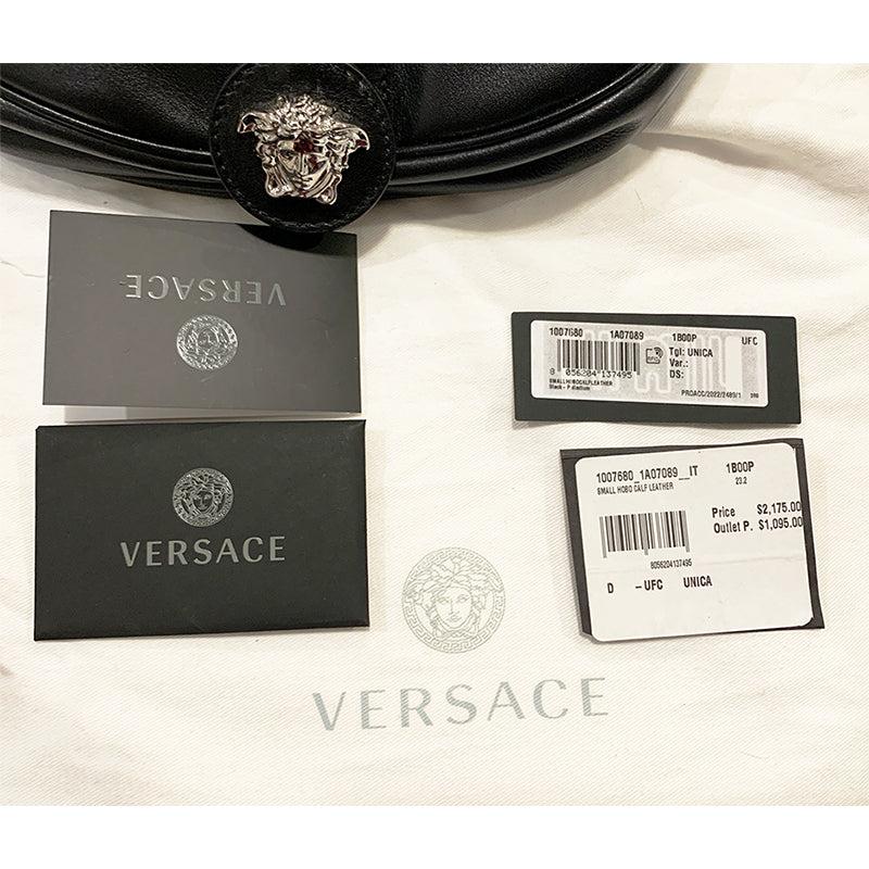 NEW VERSACE $2,175 Black Leather STUDDED RUNWAY REPEAT HOBO BAG & CROSSBODY TRAP