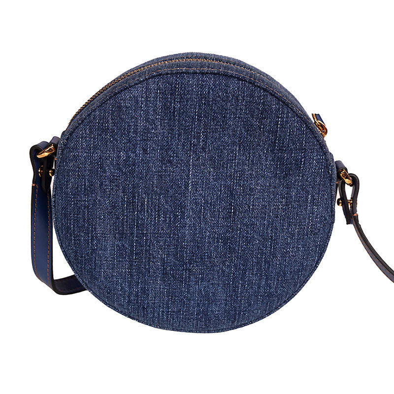 NEW $1,695 VERSACE Denim & Leather Gold LA MEDUSA CHAIN Logo DISCO ROUND BAG NWT