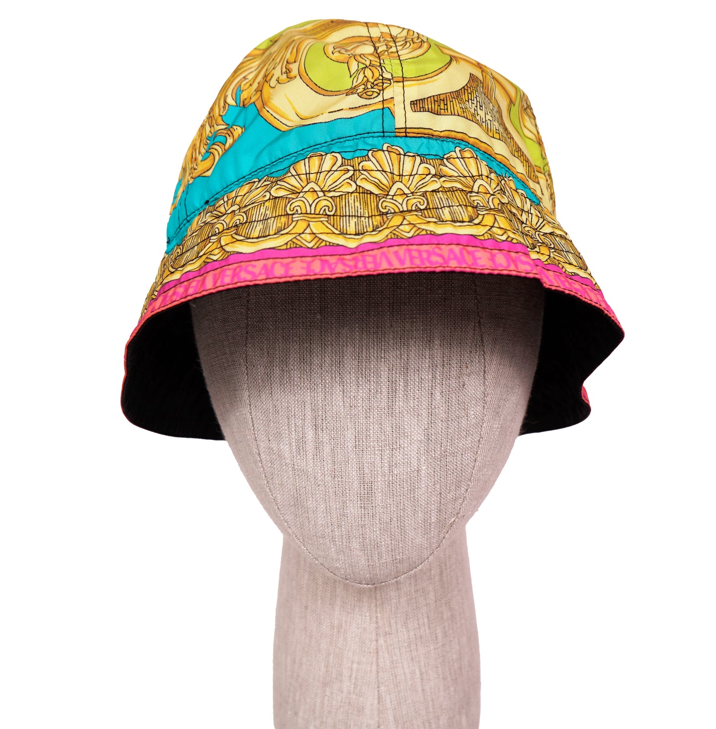 sz 57/58 NEW $625 VERSACE BAROCCO GODDESS Reversible La Greca Logo Nylon BUCKET HAT