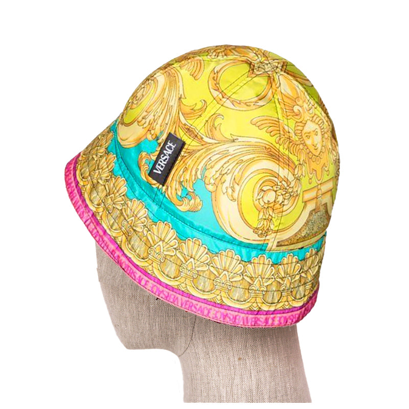 sz 57/58 NEW $625 VERSACE BAROCCO GODDESS Reversible La Greca Logo Nylon BUCKET HAT