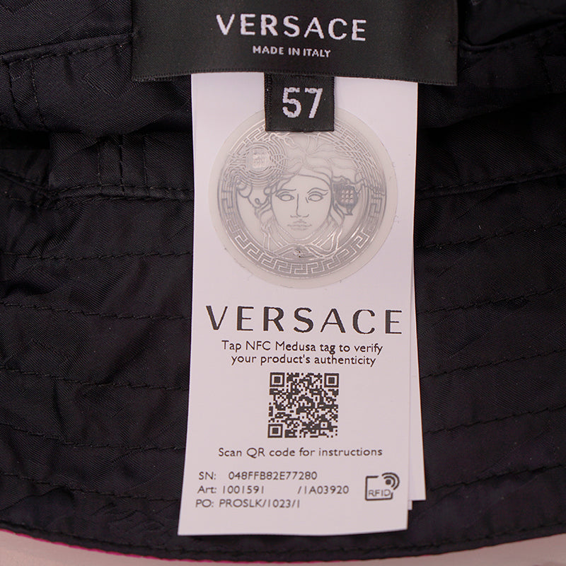 sz 57/58 NEW $625 VERSACE BAROCCO GODDESS Reversible La Greca Logo Nylon BUCKET HAT