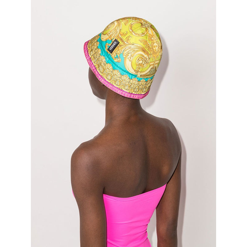 sz 57/58 NEW $625 VERSACE BAROCCO GODDESS Reversible La Greca Logo Nylon BUCKET HAT
