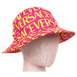 SZ 57, 58 & 59 NEW $475 VERSACE Pink YELLOW ALLOVER LOGO Signature Print Unisex BUCKET HAT