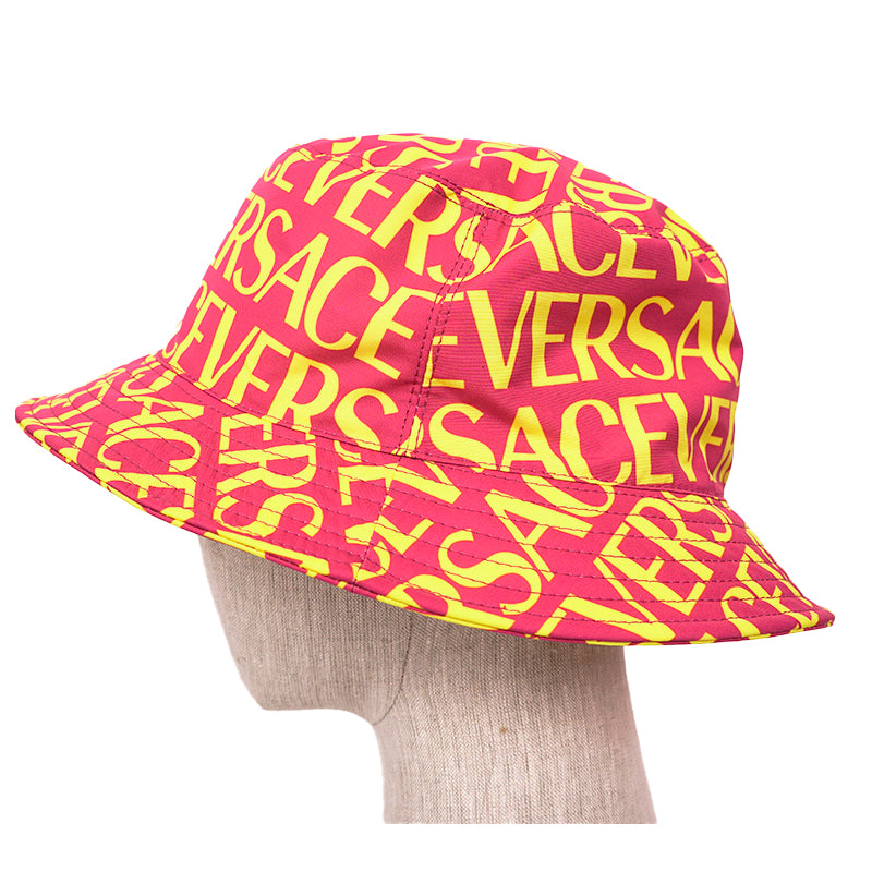 SZ 57, 58 & 59 NEW $475 VERSACE Pink YELLOW ALLOVER LOGO Signature Print Unisex BUCKET HAT