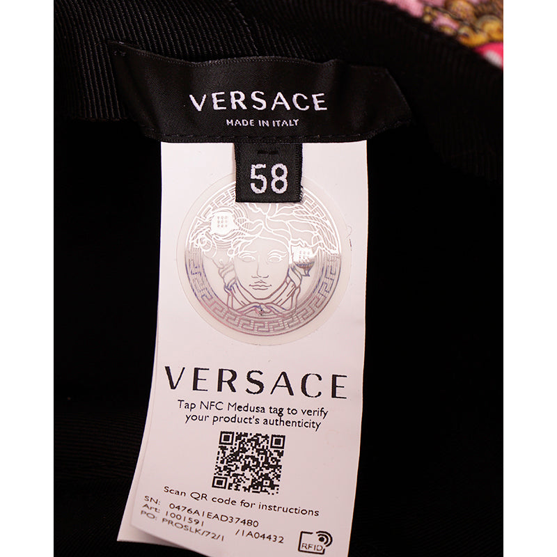 sz 57/58/59/60 NEW $625 VERSACE Ventagli BAROQUE FLORAL FAN PRINT Logo Nylon BUCKET HAT