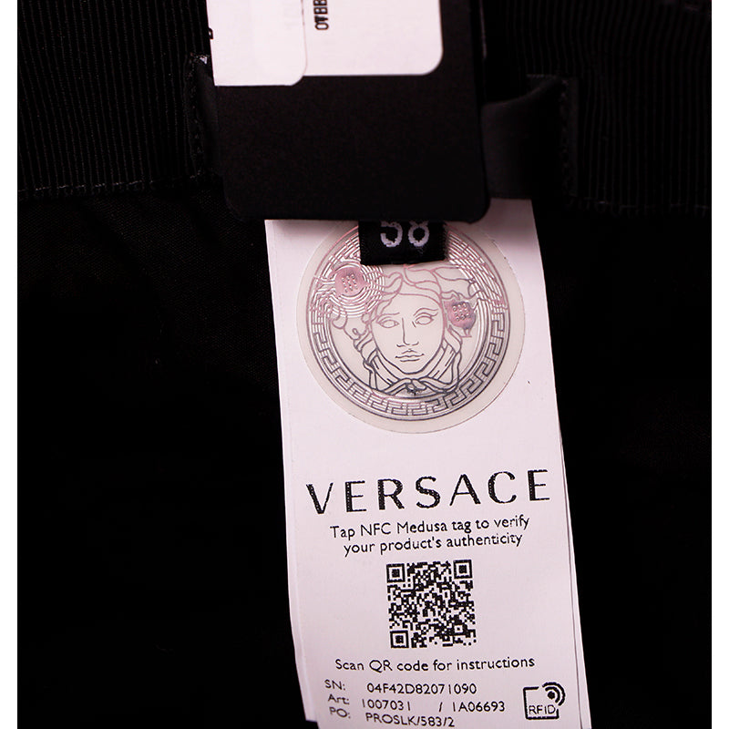 57/58 M NEW $475 VERSACE Pink Cotton ALLOVER LOGO Signature Print Unisex BUCKET HAT