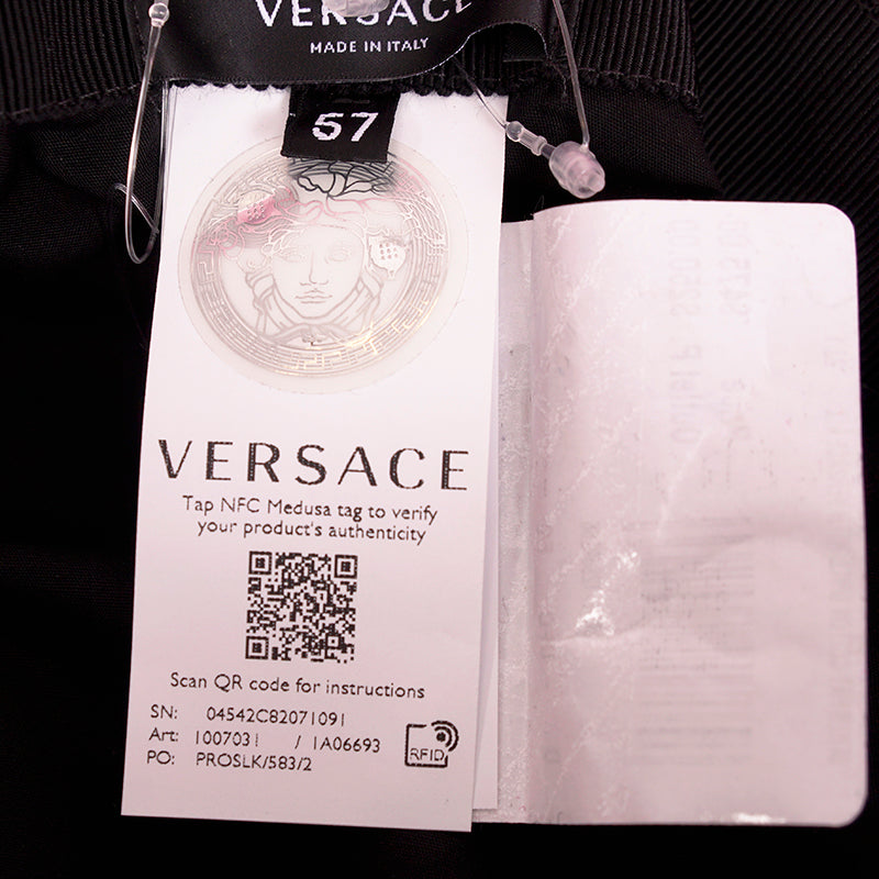 57/58 M NEW $475 VERSACE Pink Cotton ALLOVER LOGO Signature Print Unisex BUCKET HAT