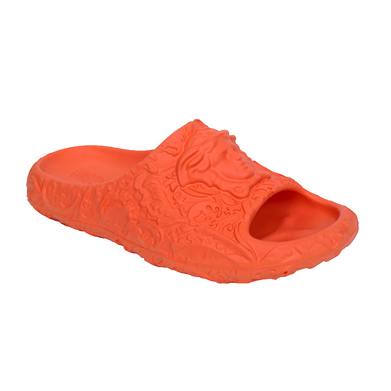 42 43 45 NEW $525 VERSACE Men's Orange BAROCCO 3D MEDUSA LOGO Pool SLIDE SANDALS