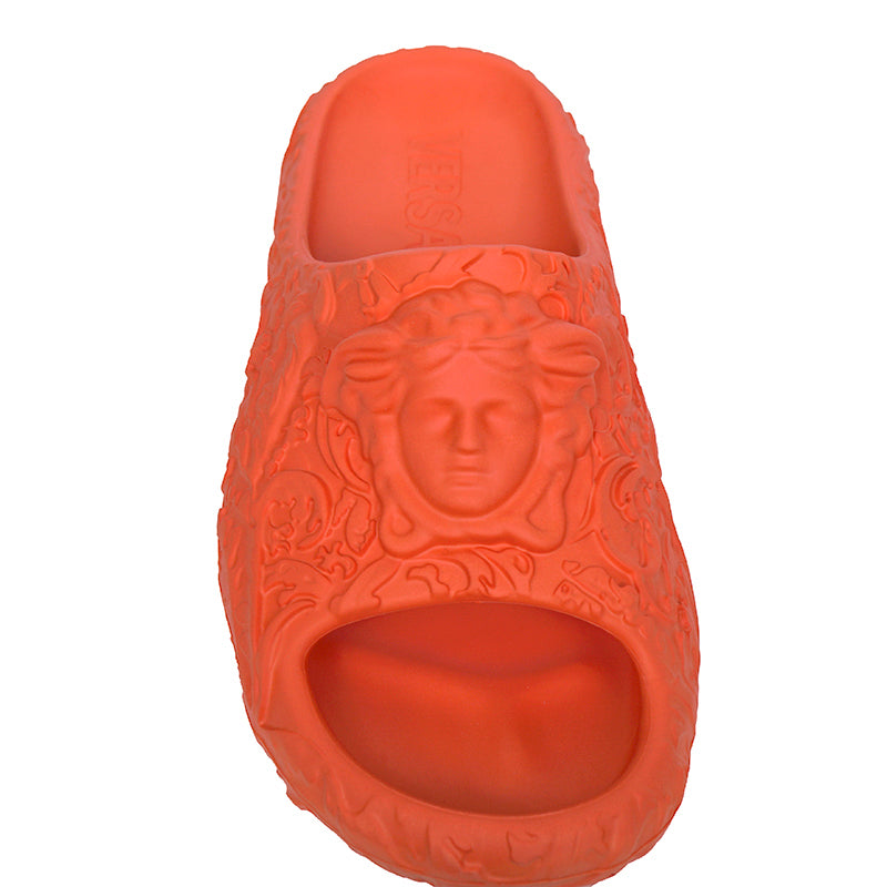 42 43 45 NEW $525 VERSACE Men's Orange BAROCCO 3D MEDUSA LOGO Pool SLIDE SANDALS