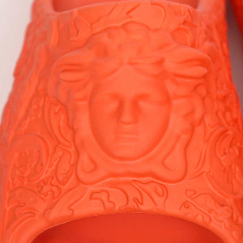 42 43 45 NEW $525 VERSACE Men's Orange BAROCCO 3D MEDUSA LOGO Pool SLIDE SANDALS