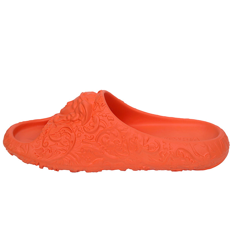 42 43 45 NEW $525 VERSACE Men's Orange BAROCCO 3D MEDUSA LOGO Pool SLIDE SANDALS