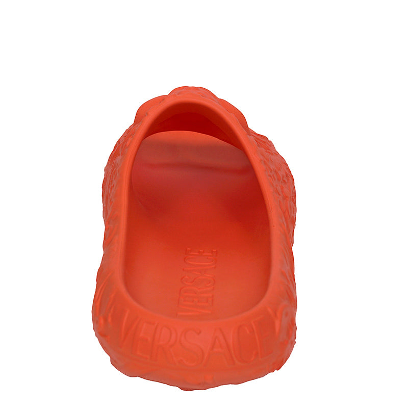 42 43 45 NEW $525 VERSACE Men's Orange BAROCCO 3D MEDUSA LOGO Pool SLIDE SANDALS
