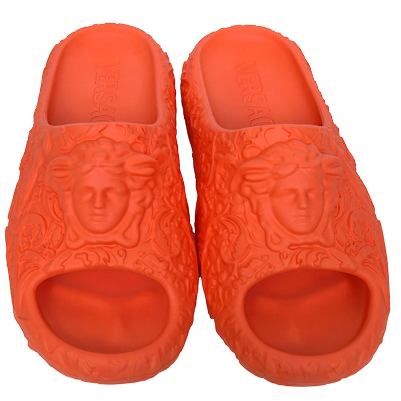 42 43 45 NEW $525 VERSACE Men's Orange BAROCCO 3D MEDUSA LOGO Pool SLIDE SANDALS
