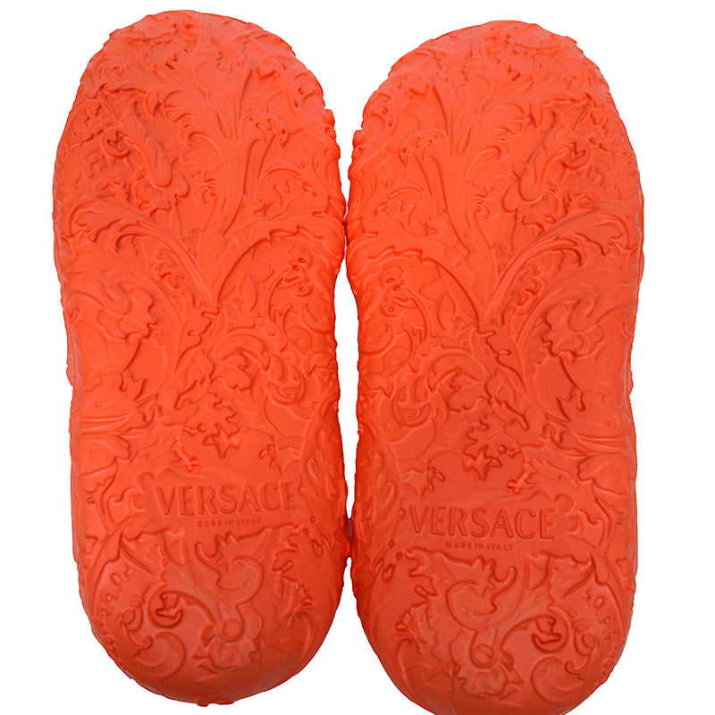 42 43 45 NEW $525 VERSACE Men's Orange BAROCCO 3D MEDUSA LOGO Pool SLIDE SANDALS