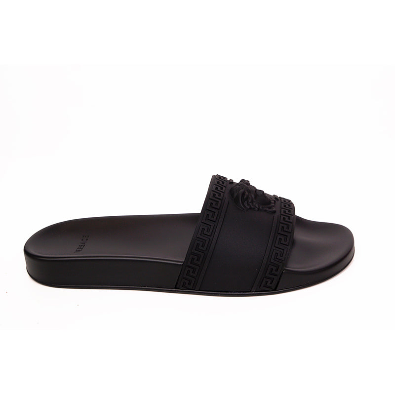 38 US 5 NEW $450 VERSACE Men's Black MEDUSA LOGO Palazzo Pool SLIDE SANDALS NIB