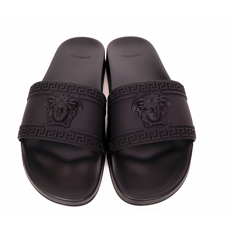 38 US 5 NEW $450 VERSACE Men's Black MEDUSA LOGO Palazzo Pool SLIDE SANDALS NIB