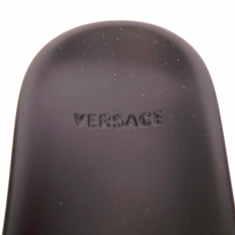 39 NEW $650 VERSACE Woman Black Leather GOLD BIGGIE MEDUSA Pool Slides SANDALS 9