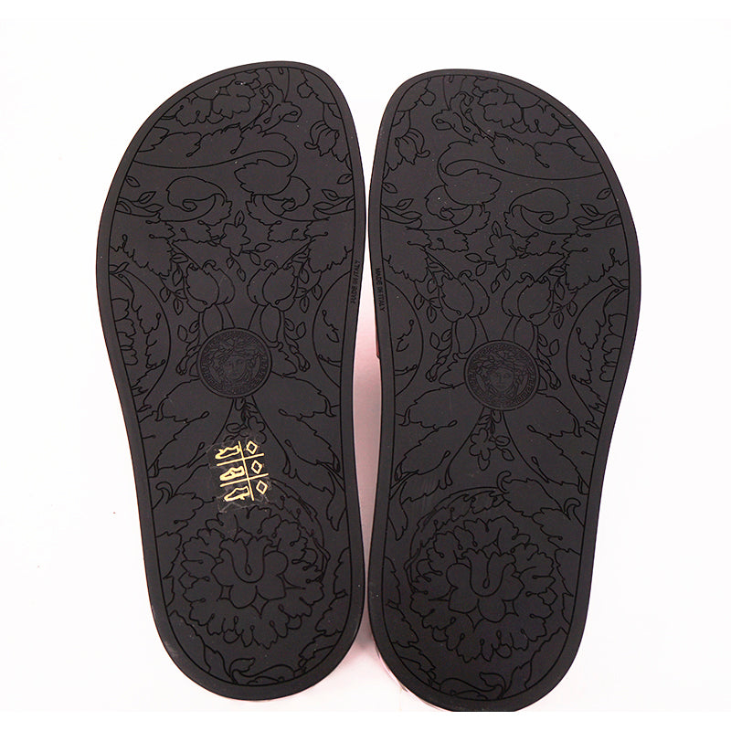 37 & 38 NEW $450 VERSACE Woman's Orange & Pink LA GRECA Logo Pool Slides SANDALS NIB