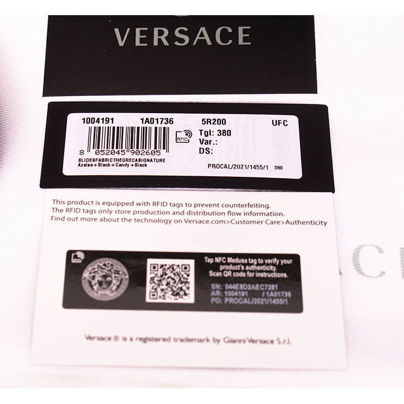 37 & 38 NEW $450 VERSACE Woman's Orange & Pink LA GRECA Logo Pool Slides SANDALS NIB