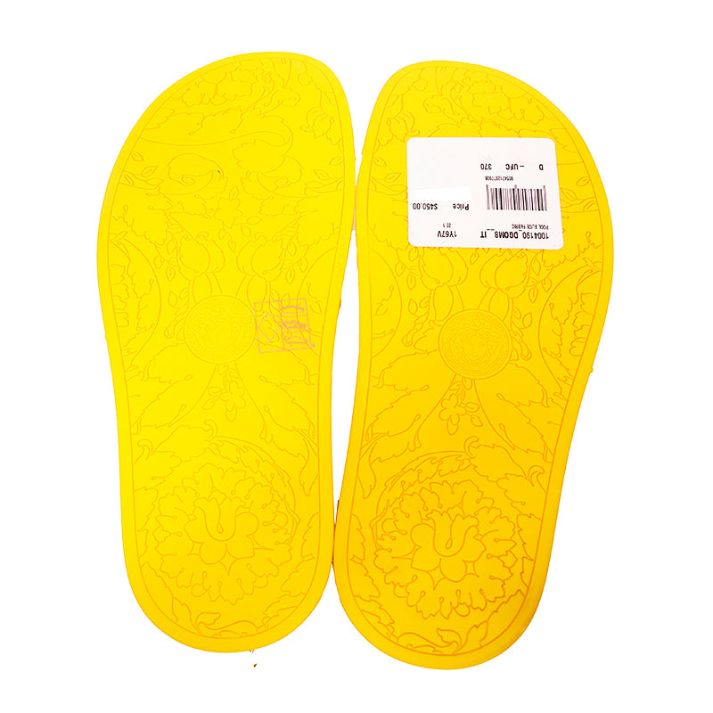 37 & 38 NEW $450 VERSACE Woman's Yellow Pool Slides GOLD MEDUSA Logo Palazzo SANDALS