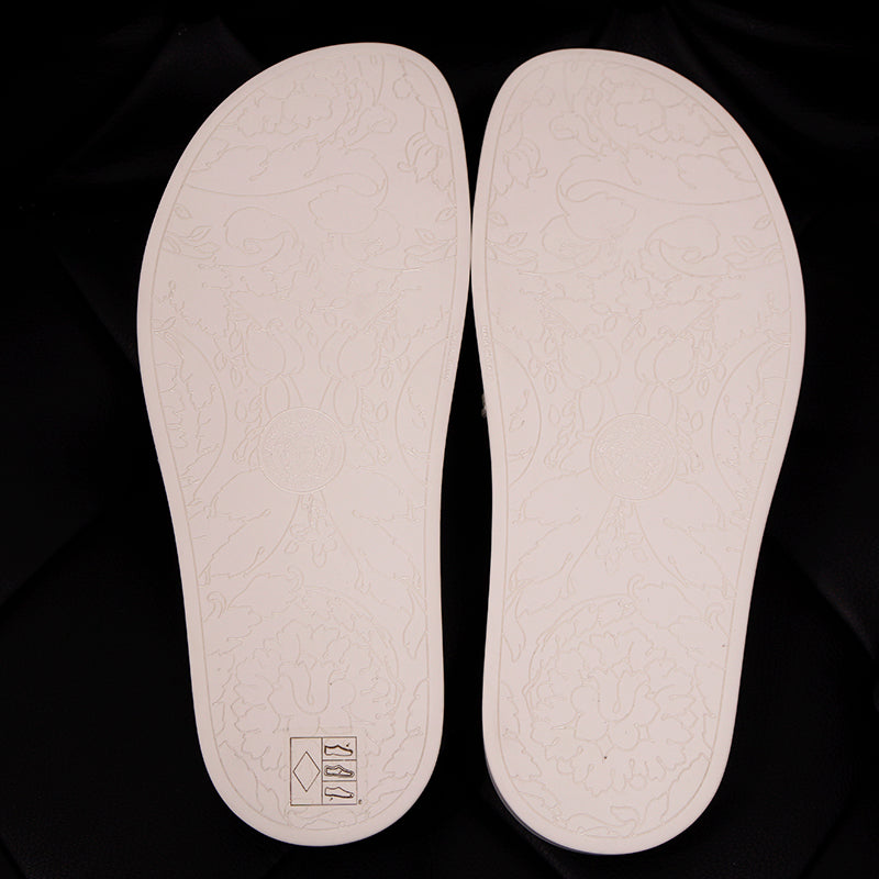 sz 39 NEW $450 VERSACE Woman White Pool Slides GOLD MEDUSA Logo Palazzo SANDALS NIB