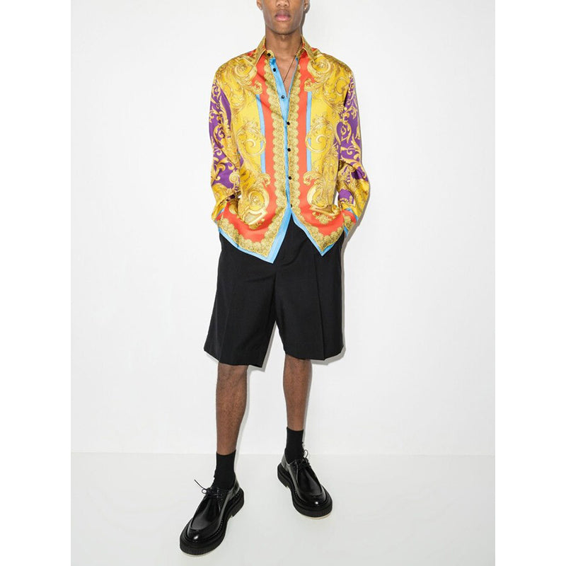 48 & 52 NEW $1,575 VERSACE Men's Yellow BAROCCO GODDESS BAROQUE Silk Twill SHIRT