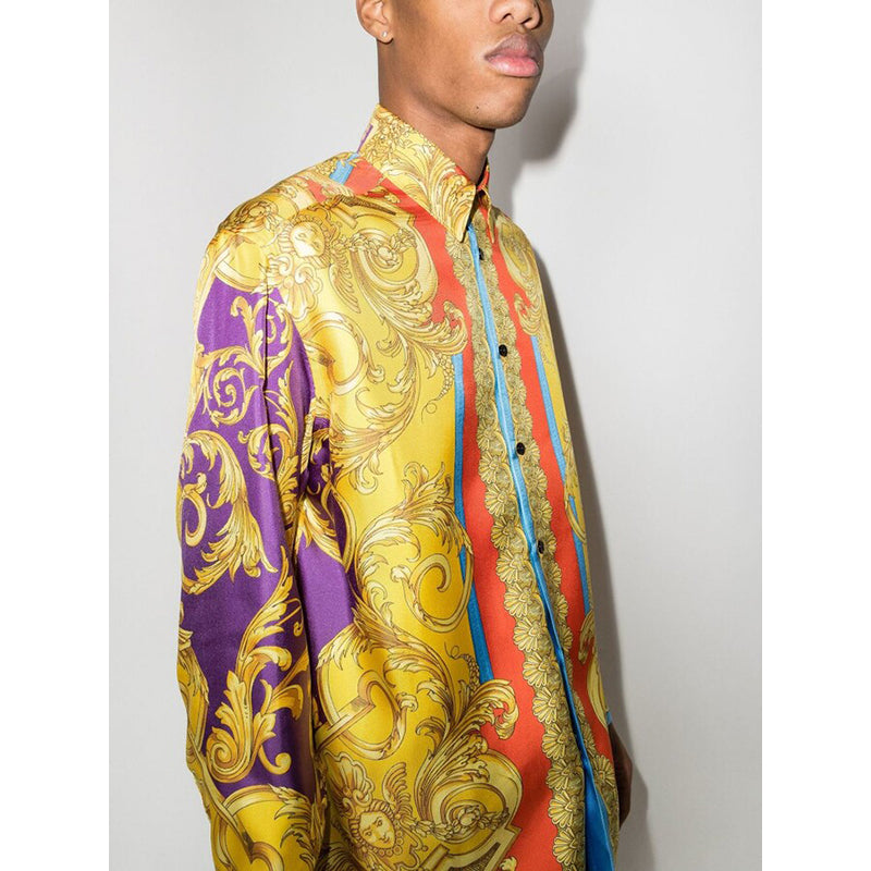 48 & 52 NEW $1,575 VERSACE Men's Yellow BAROCCO GODDESS BAROQUE Silk Twill SHIRT