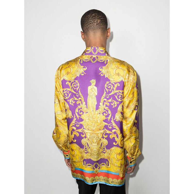 48 & 52 NEW $1,575 VERSACE Men's Yellow BAROCCO GODDESS BAROQUE Silk Twill SHIRT