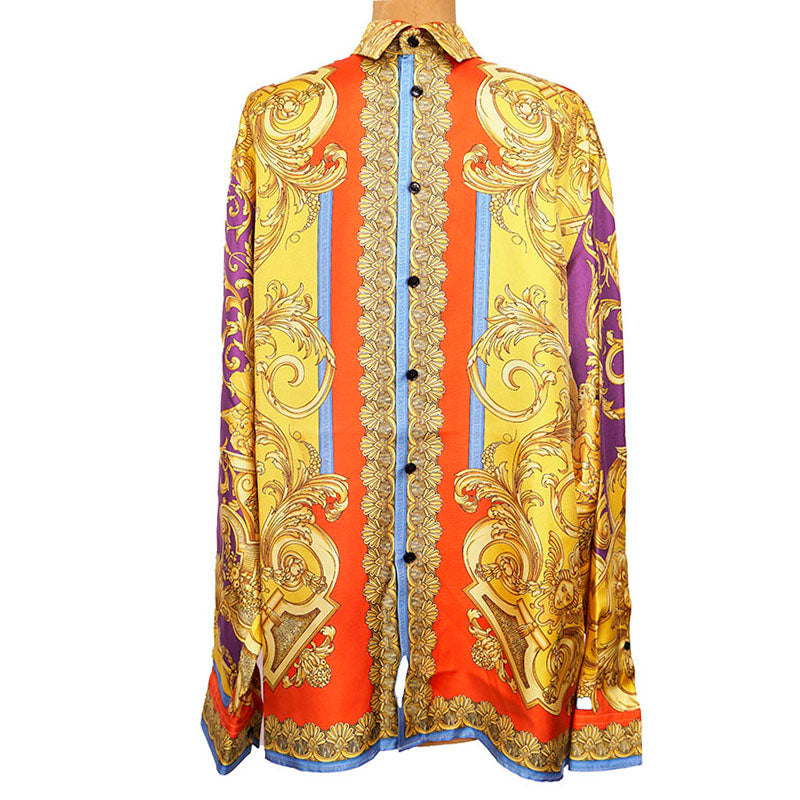 48 & 52 NEW $1,575 VERSACE Men's Yellow BAROCCO GODDESS BAROQUE Silk Twill SHIRT