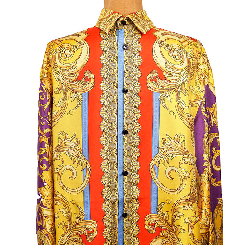 48 & 52 NEW $1,575 VERSACE Men's Yellow BAROCCO GODDESS BAROQUE Silk Twill SHIRT