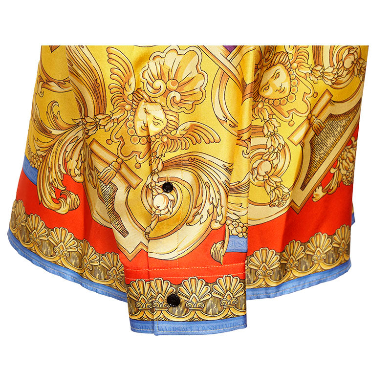 48 & 52 NEW $1,575 VERSACE Men's Yellow BAROCCO GODDESS BAROQUE Silk Twill SHIRT