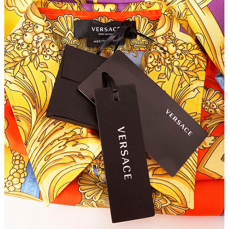 48 & 52 NEW $1,575 VERSACE Men's Yellow BAROCCO GODDESS BAROQUE Silk Twill SHIRT