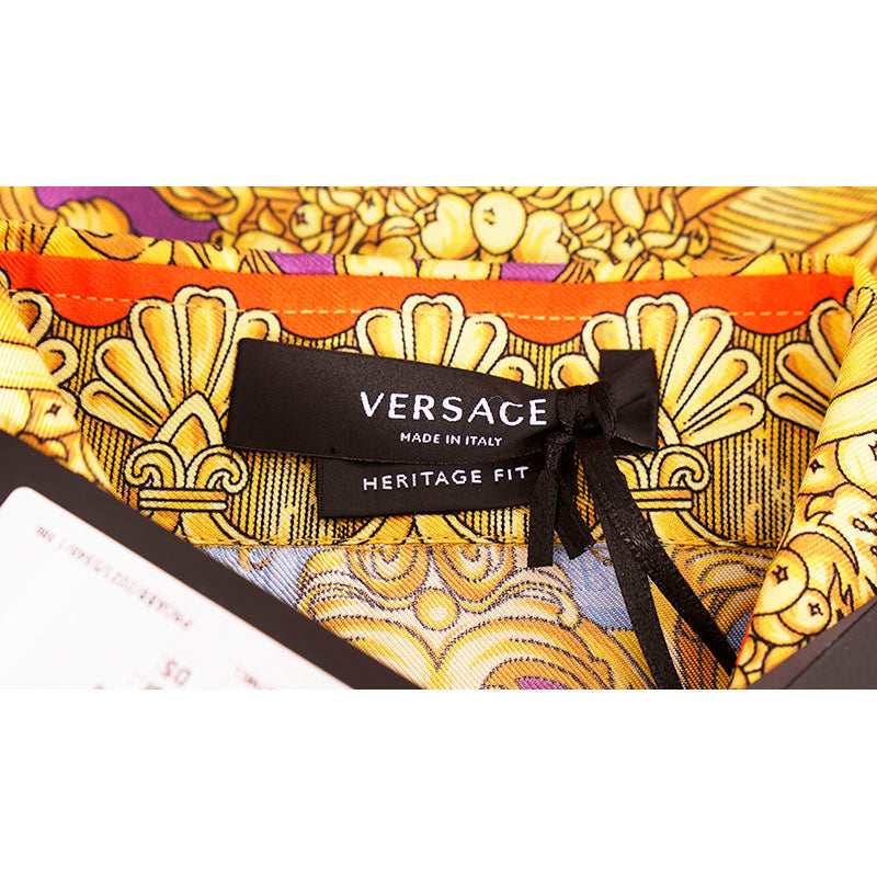 48 & 52 NEW $1,575 VERSACE Men's Yellow BAROCCO GODDESS BAROQUE Silk Twill SHIRT