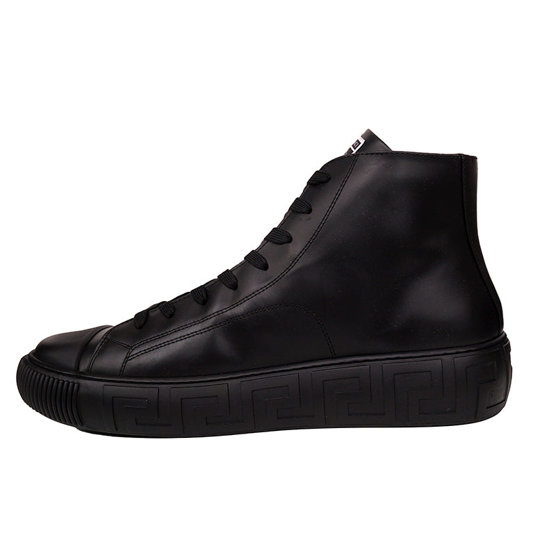 47.5 US 14.5 NEW $850 VERSACE Men Black Leather SMILEY MEDUSA LOGO High-top SNEAKERS