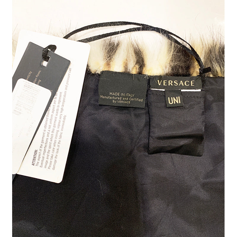 NEW $795 VERSACE RUNWAY Realistic Leopard Print FAUX FUR STOLE 54" x 9" SCARF